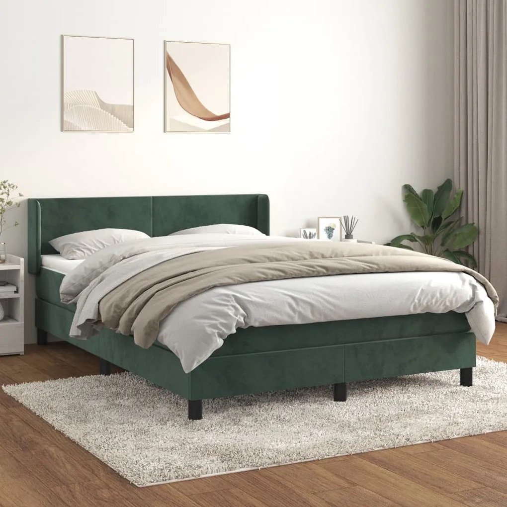 Κρεβάτι Boxspring με Στρώμα Σκούρο Πράσινο 140x190εκ. Βελούδινο - Πράσινο