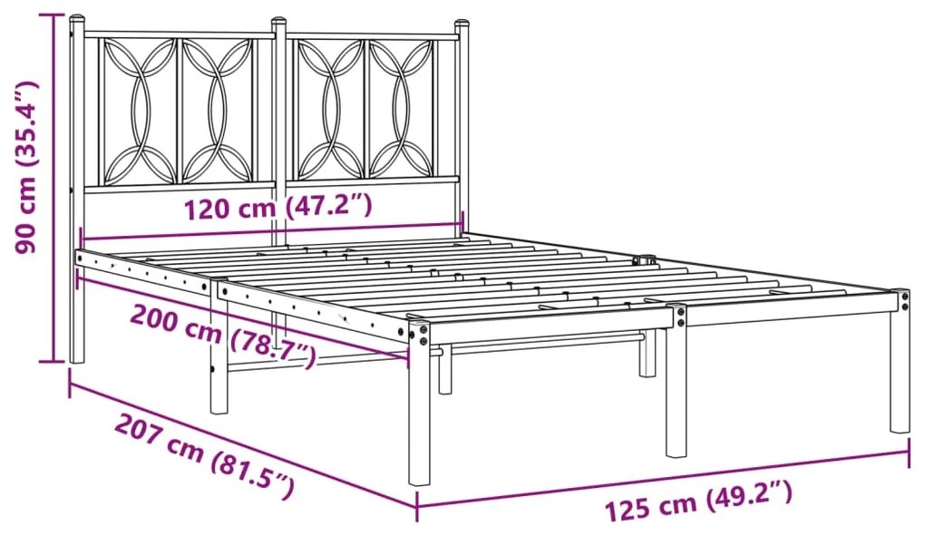 ΠΛΑΙΣΙΟ ΚΡΕΒΑΤΙΟΥ ΜΕ ΚΕΦΑΛΑΡΙ ΜΑΥΡΟ 120 X 200 ΕΚ. ΜΕΤΑΛΛΙΚΟ 376126