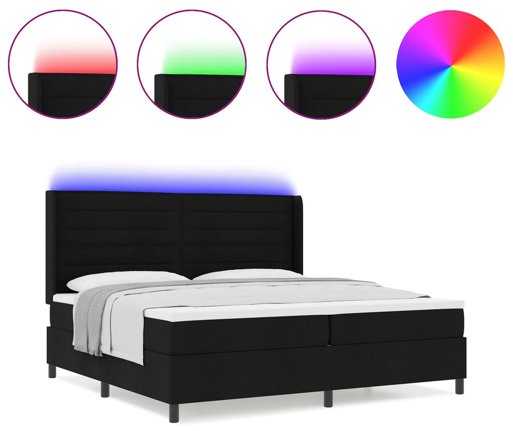 vidaXL Κρεβάτι Box Spring με Στρώμα & LED Μαύρο 200x200 εκ Ύφασμα