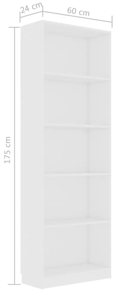 vidaXL Βιβλιοθήκη με 5 Ράφια Λευκή 60 x 24 x 175 εκ. από Επεξ. Ξύλο