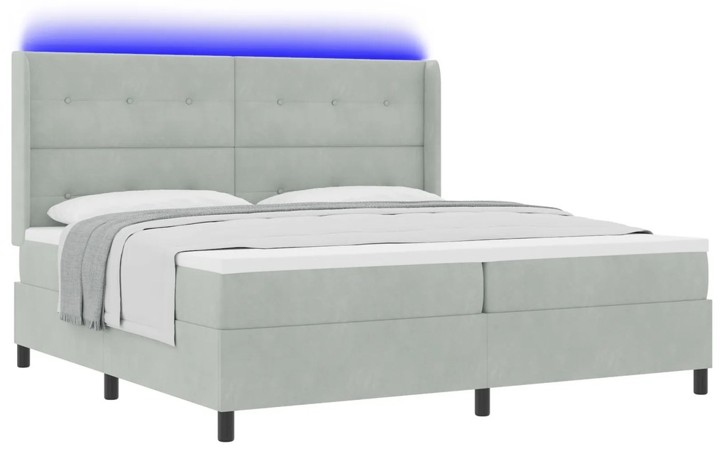 vidaXL Κρεβάτι με Στρώμα & LED Φωτισμό Γκρι 200x200 εκ Βελούδο