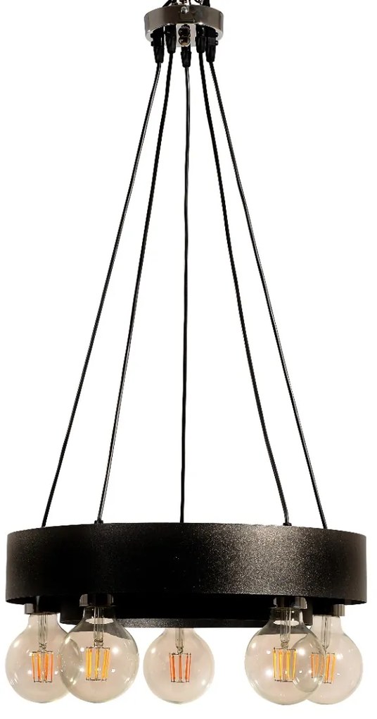 Φωτιστικό Minimal Χειροποίητο Κρεμαστό Μαύρο Πεντάφωτο 5xE27 Ø46*Y12cm Καλώδιο 80cm  NG Santas 230-A