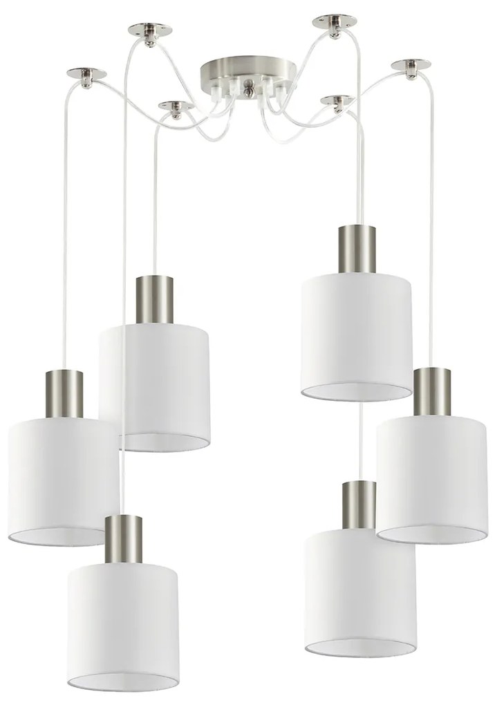 SE21-NM-4-NM6-SH1 ADEPT TUBE Nickel Matt Pendant White Fabric Shade+ HOMELIGHTING 77-8415