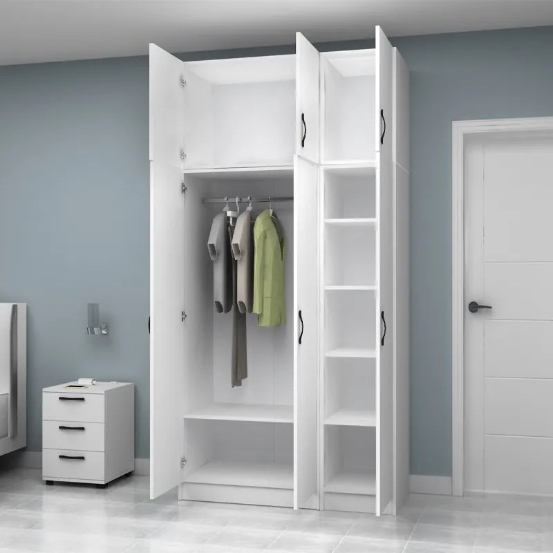 Ντουλάπα ρούχων Vivian Megapap τρίφυλλη με πατάρι χρώμα λευκό 120x51,8x240εκ.