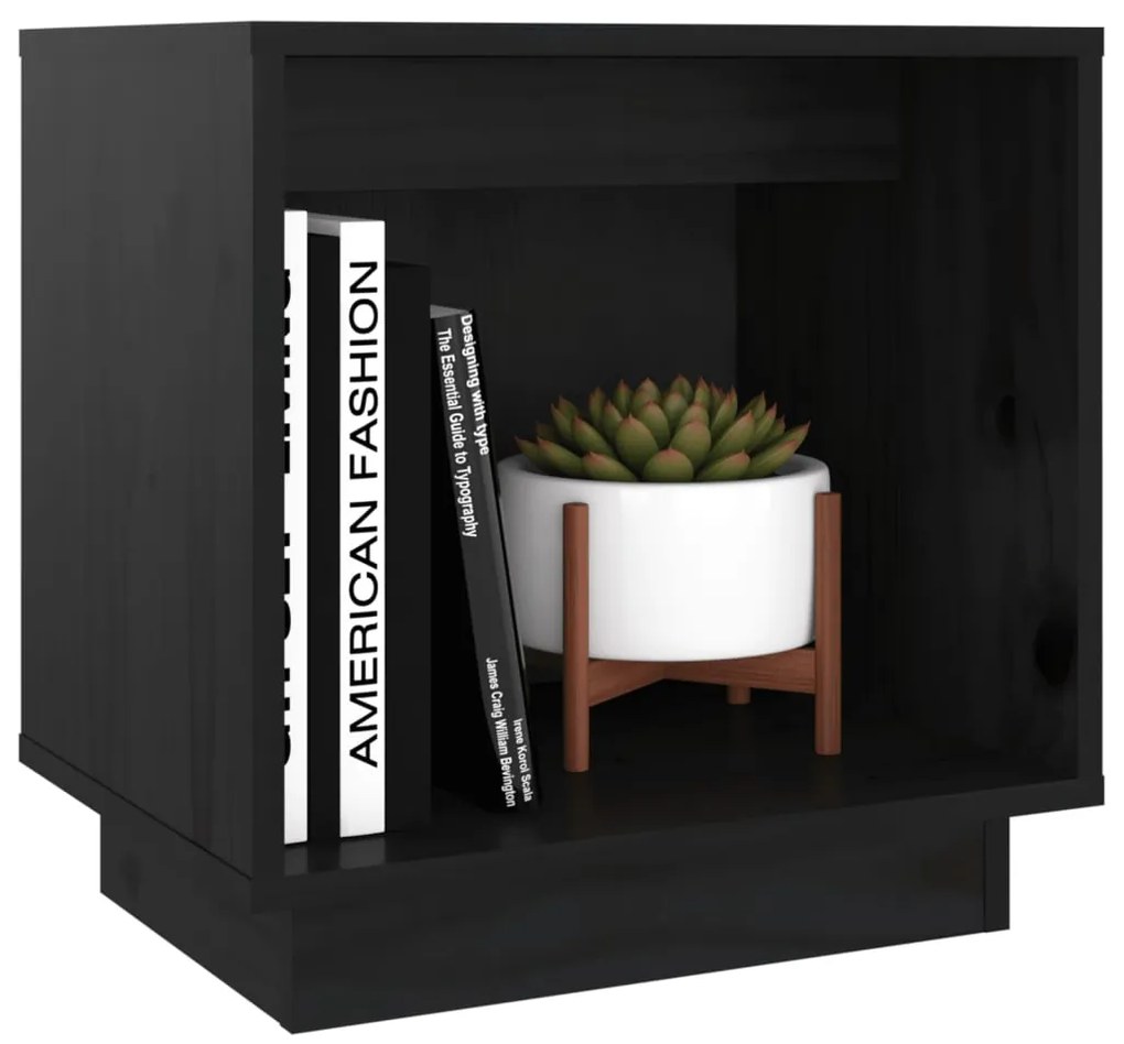 vidaXL Κομοδίνα 2 τεμ. Μαύρα 40 x 30 x 40 εκ. από Μασίφ Ξύλο Πεύκου