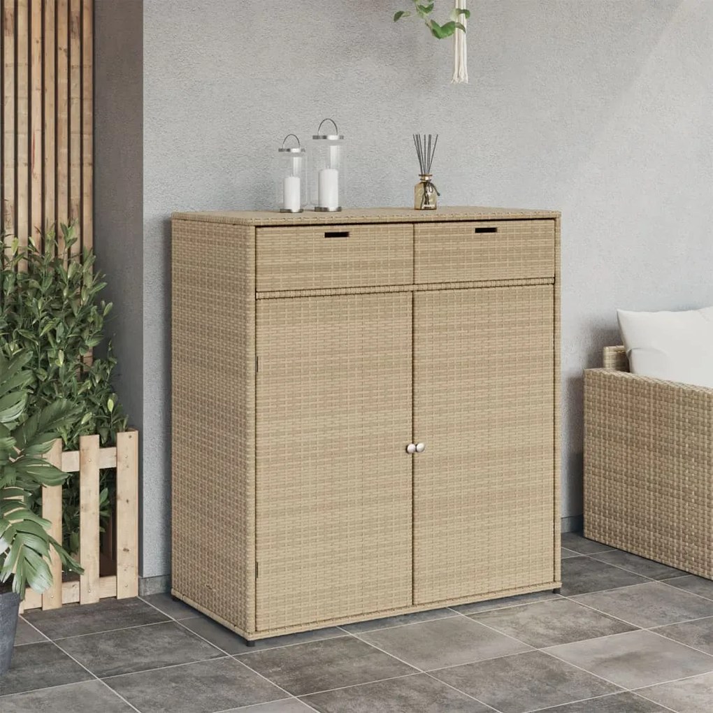 vidaXL Ντουλάπι Αποθήκευσης Κήπου Beige 105x55x113 εκ. Συνθετικό Ρατάν