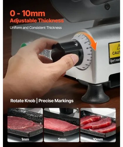 VEVOR Commercial Meat Slicer, 320W Electric Deli Slicer Machine with 250 mm Sharp Blade, Meat-Slicer with 450 RPM Slicing Speed, 0-10 mm Adjustable Thickness, for Frozen Meat, Ham, Baguett &amp; Steak
