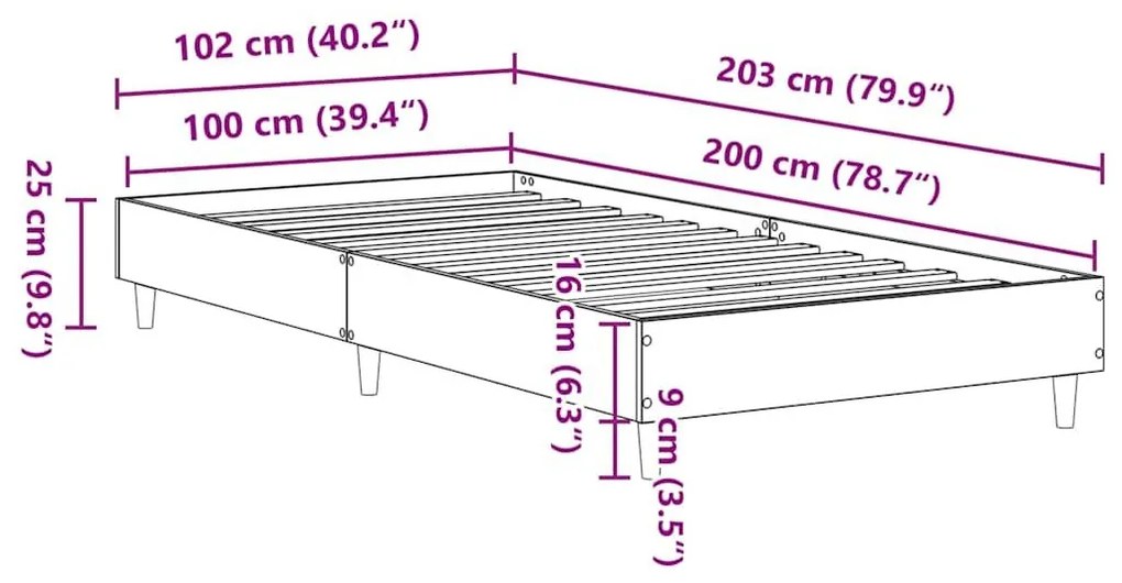 Πλαίσιο κρεβατιού χωρίς στρώμα Γκρι Sonoma 100x200 cm - Γκρι