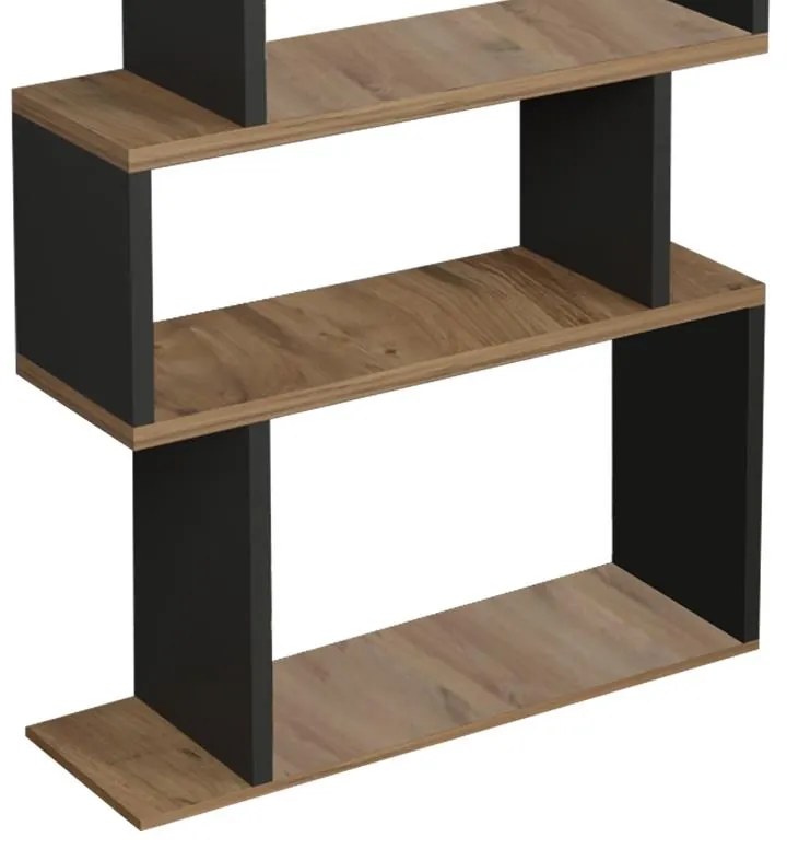 Βιβλιοθήκη Iolmi ανθρακί-oak μελαμίνης 60x19.5x160εκ 60x19.5x160 εκ.