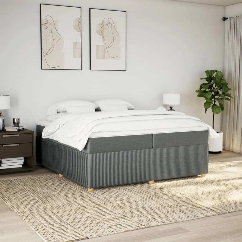 Κρεβάτι Boxspring με Στρώμα Σκούρο Γκρι 200x200 εκ. Υφασμάτινο - Γκρι