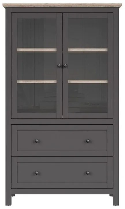 Βιτρίνα Boston BK102, San remo δρυς, Γκρι, Με πόρτες, Με συρτάρια, Ο αριθμός των θυρών: 2, Αριθμός συρταριών: 2, 180x106x47cm, 85 kg | Epipla1.gr