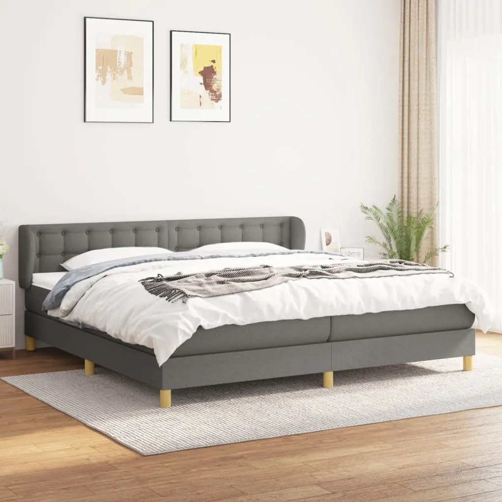 vidaXL Κρεβάτι Boxspring με Στρώμα Σκούρο Γκρι 200x200 εκ. Υφασμάτινο