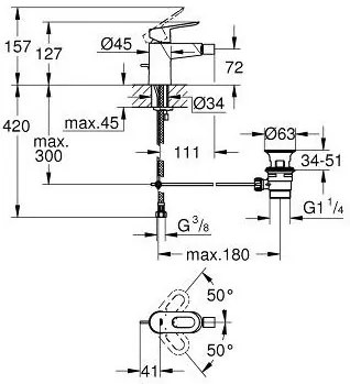 Μπαταρία μπιντέ Grohe Bauloop