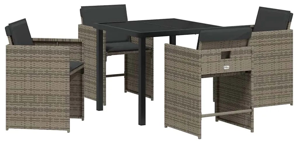 vidaXL Σέτ φαγητού για κήπο με μαξιλάρι 5 pcs Γκρι Πολυ ράταν