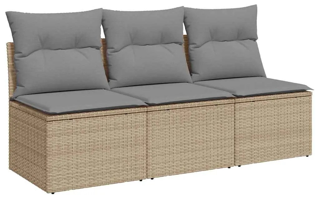 vidaXL Καναπές Κήπου Τριθέσιος Μπεζ από Συνθετικό Ρατάν με Μαξιλάρια