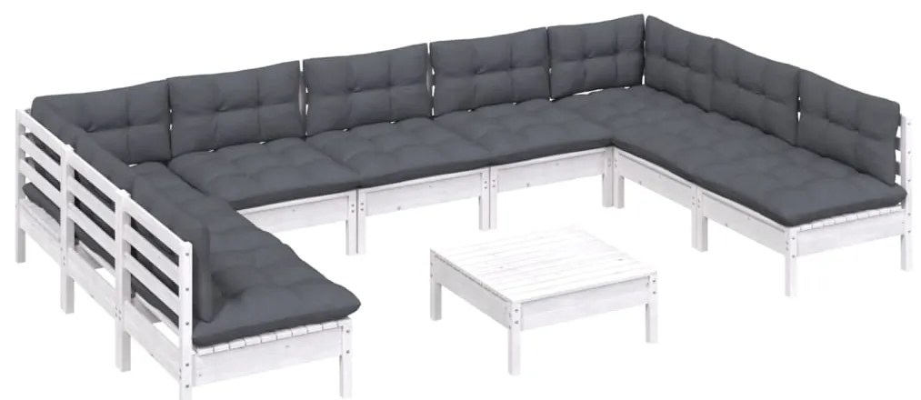 vidaXL Σαλόνι Κήπου Σετ 10 Τεμαχίων Λευκό από Ξύλο Πεύκου με Μαξιλάρια