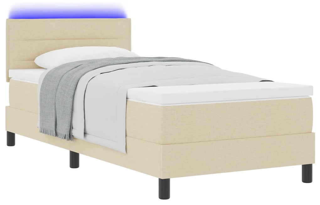 vidaXL Κρεβάτι με ελατήριο με Στρώμα & LED Κρέμα 90x200 εκ. Ύφασμα
