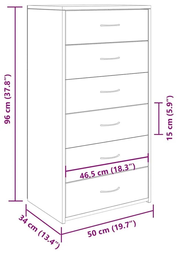 Συρταριέρα με 6 Συρτάρια Τεχνίτης Δρυς 50x34x96 εκ. Μοριοσανίδα - Καφέ