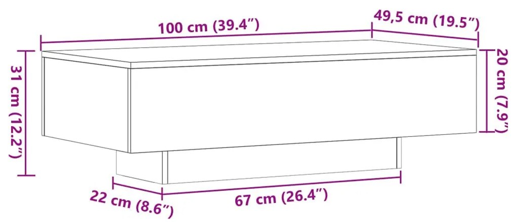 Τραπεζάκι Σαλονιού Sonoma Δρυς 100x49,5x31 εκ. Επεξεργ. Ξύλο - Καφέ