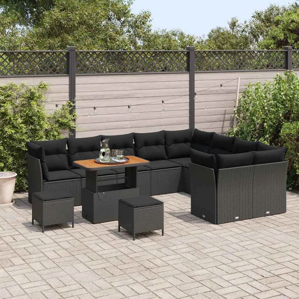 vidaXL Σετ Καναπέ Κήπου 12 pcs Μαύρο συνθετικό ρατάν
