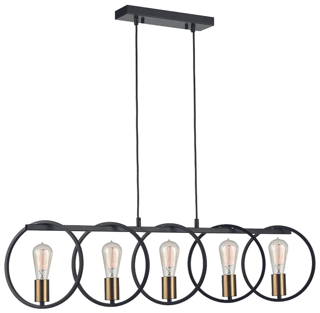 Φωτιστικό Οροφής  KQ 9016-5 HOOP PENDANT BLACK &amp; BRUSHED BRASS Γ4 - 77-8176 - 51W - 100W - 77-8176