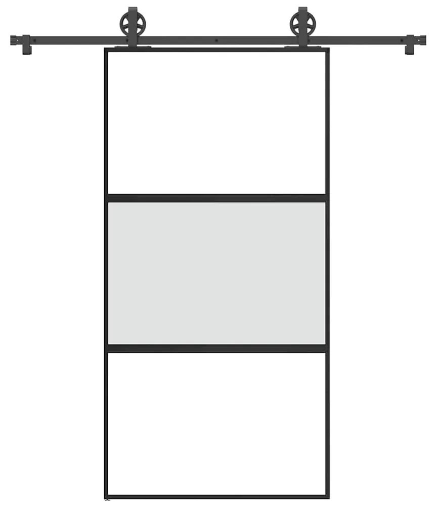 Συρόμενη πόρτα με σετ υλικού 102,5x205 cm από γυαλί&amp;Αλουμίνιο - Μαύρο