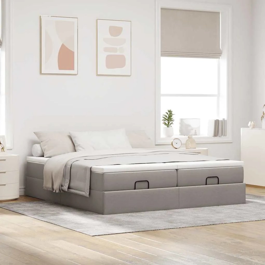 vidaXL Οθωμανικό κρεβάτι με στρώματα Taupe 180x200cm ύφασμα