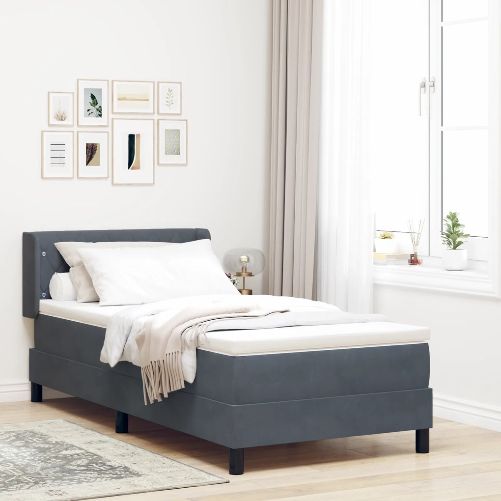 vidaXL Κρεβάτι με Στρώμα Στόφα Γκρίζο 90x200 cm Βελούδο