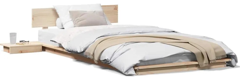 vidaXL Κρεβάτι δαπέδου με κομοδίνα 90x190εκ μασίφ ξύλο