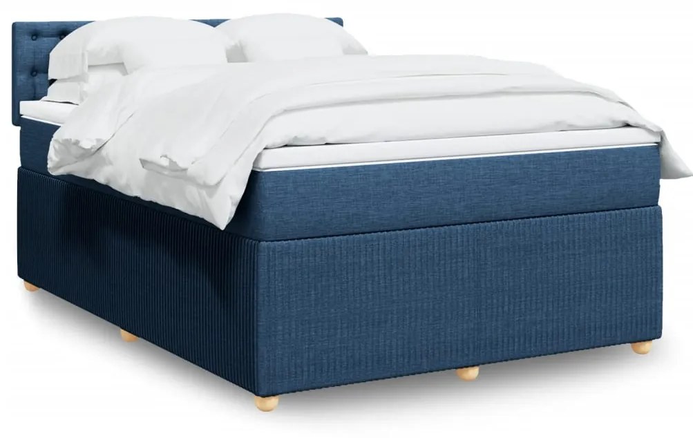 vidaXL Κρεβάτι Boxspring με Στρώμα Μπλε 160x200 εκ. Υφασμάτινο