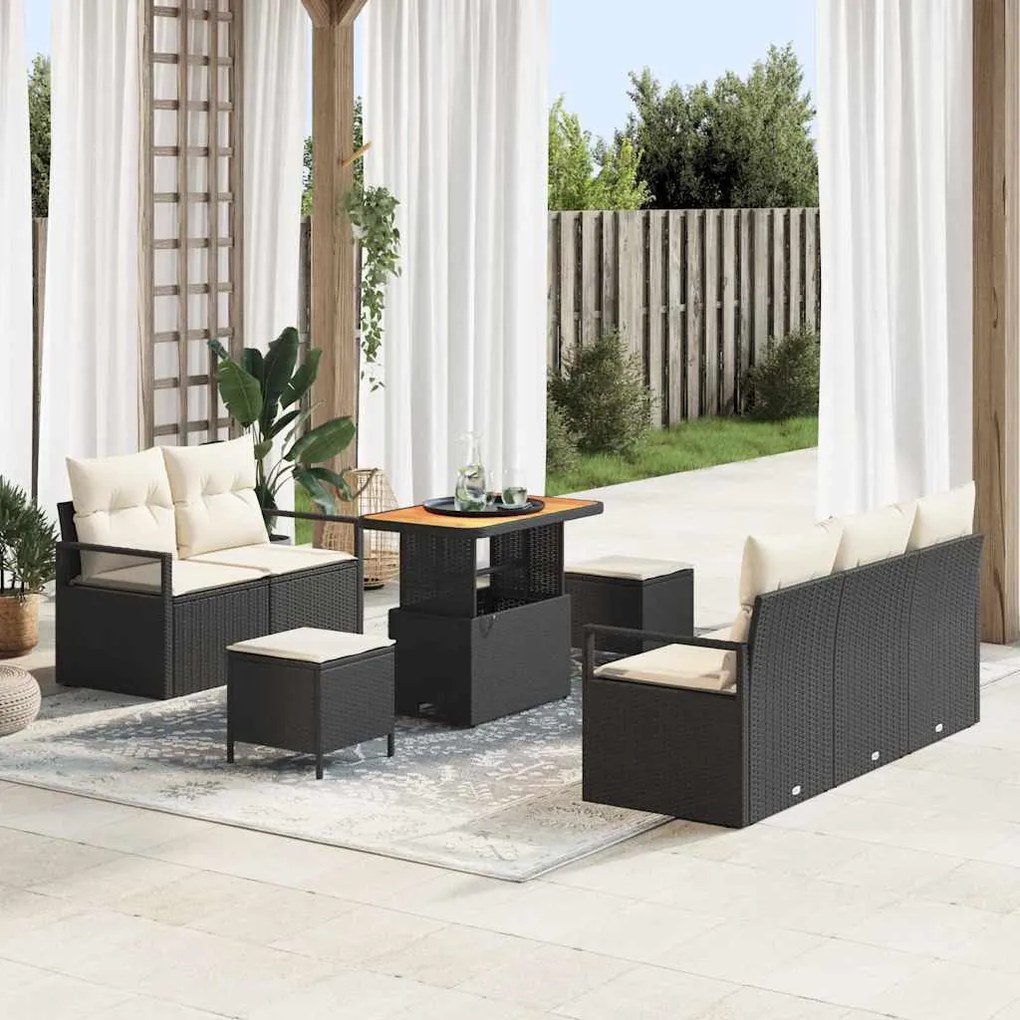 vidaXL Σετ Καναπέ Κήπου με μαξιλάρι 8 pcs Μαύρο Πολυ ράταν