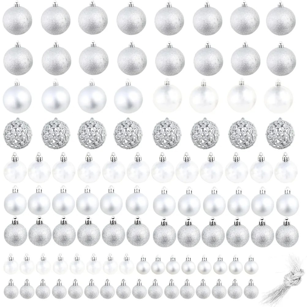 vidaXL Σετ Μπάλες Χριστουγεννιάτικες 100 τεμ. Ασημί 3/4/6 εκ.