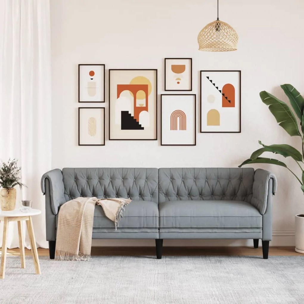 vidaXL Καναπές Τριθέσιος Chesterfield Ανοιχτό Γκρι Υφασμάτινος
