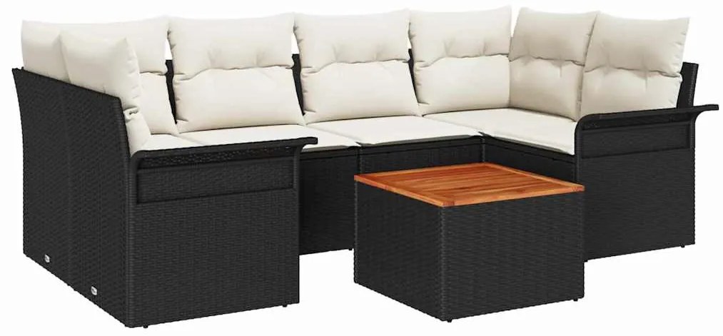 vidaXL Σετ Καναπέ Κήπου με μαξιλάρι με μαξιλάρι 7 pcs Μαύρο και Κρέμα