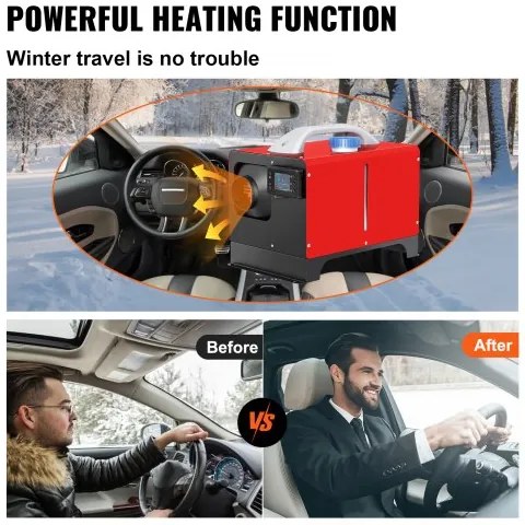 VEVOR NEW Diesel Air Heater, 5KW 12V Parking Heater, Mini Truck Heater, Single Outlet Hole, with Black LCD, Remote Control, Fast Heating Diesel Heater, For RV Truck, Boat, Bus, Car Trailer, Motorhomes