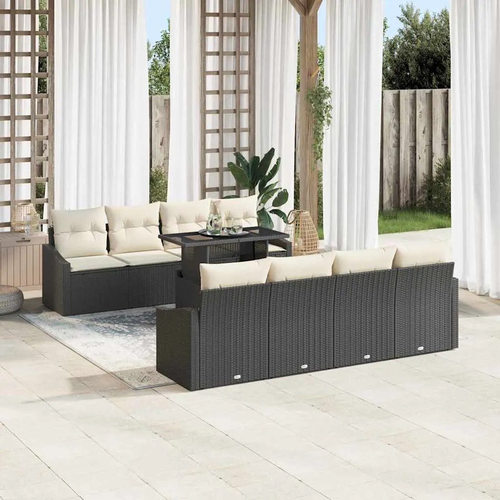 vidaXL Σετ Καναπέ Κήπου 7 pcs Μαύρο και κρεμ 100 x 55 x 73 εκ