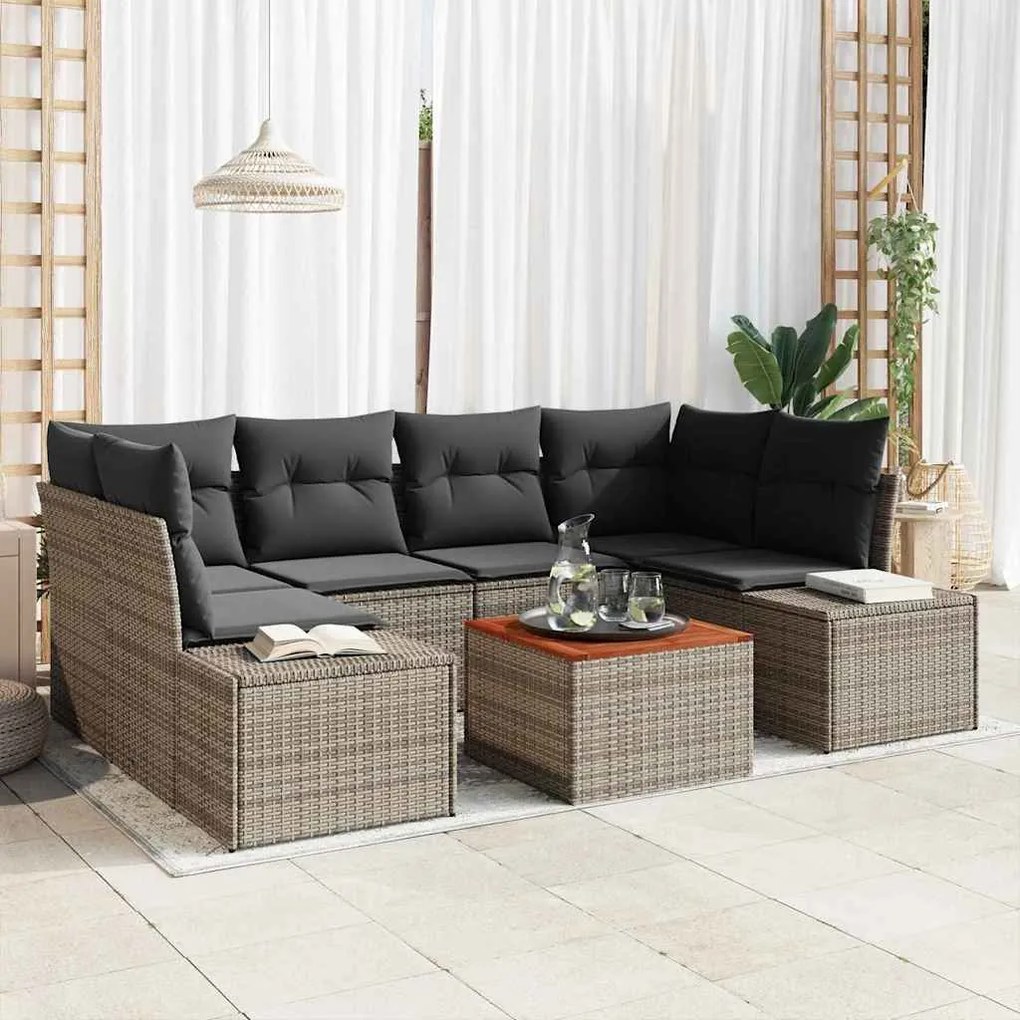 vidaXL Σετ Καναπέ Κήπου με μαξιλάρι 7 pcs Γκρι Πολυ ράταν