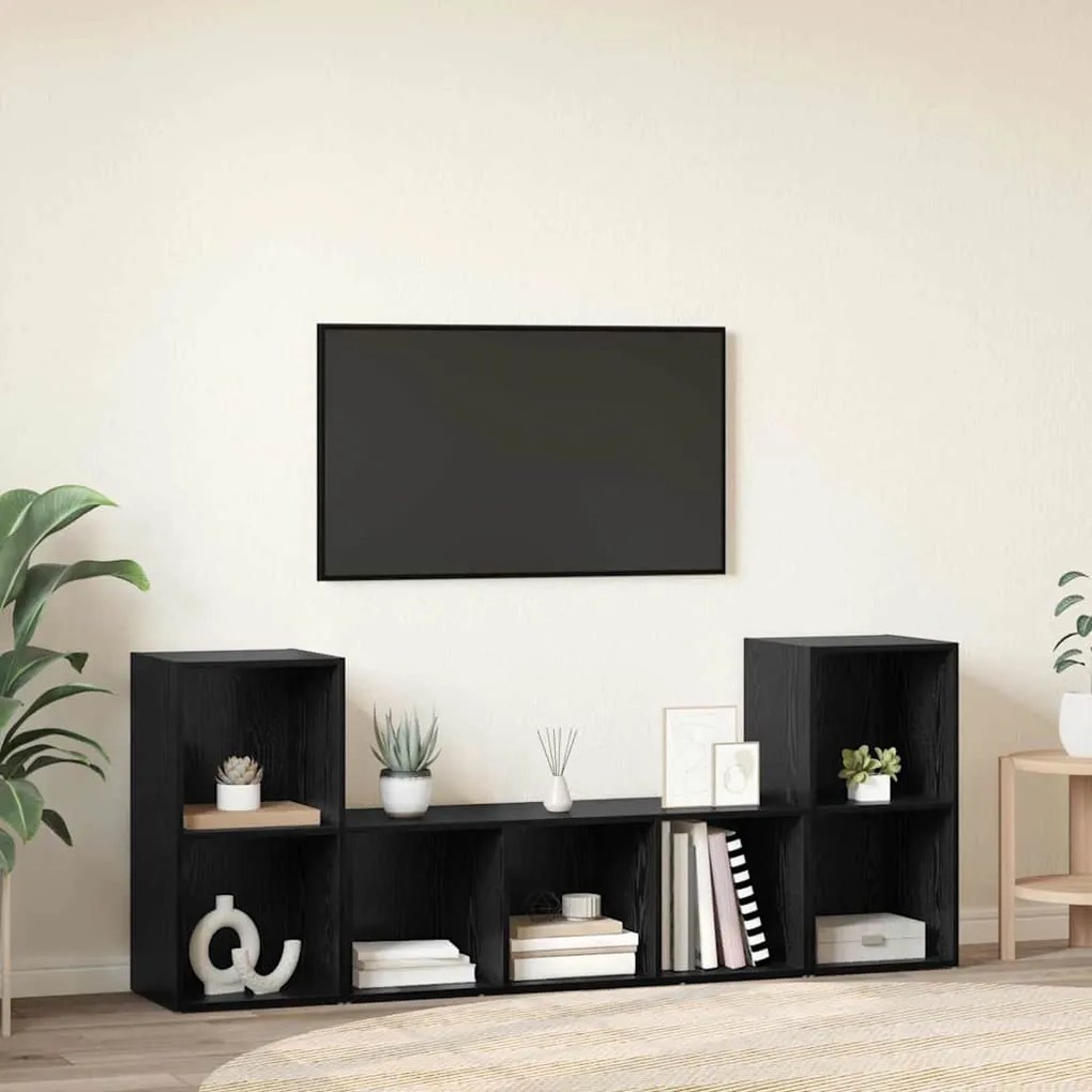 vidaXL Ντουλάπι TV 3 pcs Μαύρο 107 x 35 x 37 cm Επεξεργασμένο ξύλο