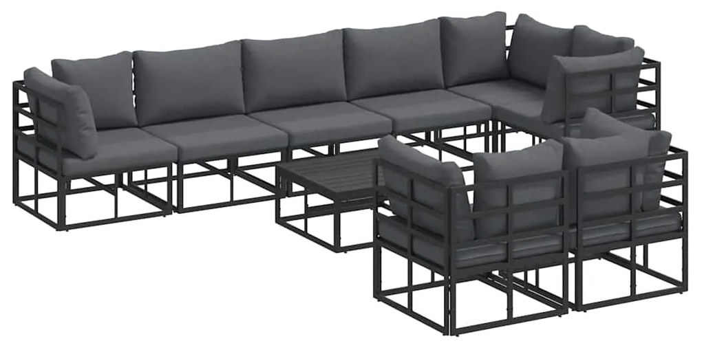vidaXL Σετ Καναπέ Κήπου με μαξιλάρι 9 pcs Μαύρο Αλουμίνιο