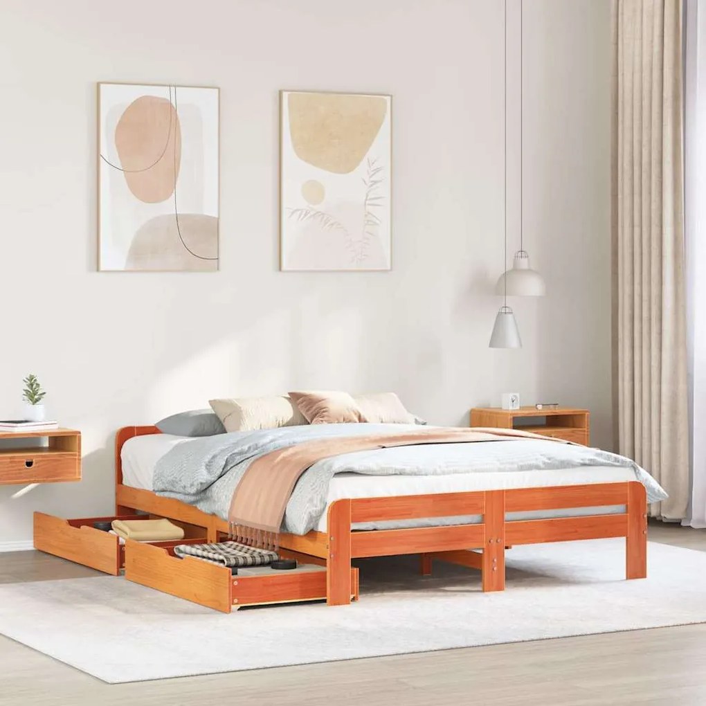 vidaXL Σκελετός Κρεβ. Χωρίς Στρώμα Καφέ Κεριού 150x200 εκ Μασίφ Πεύκο