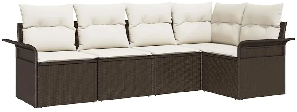 vidaXL Σετ Καναπέ Κήπου με μαξιλάρι 5 pcs Καφέ Πολυ ράταν