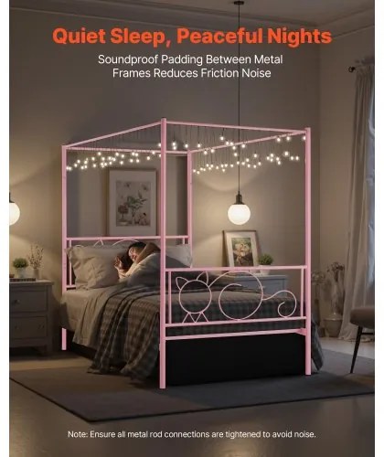 VEVOR Twin Size Canopy Bed Frame Metal Canopy Bed with Headboard &amp; Four Posters