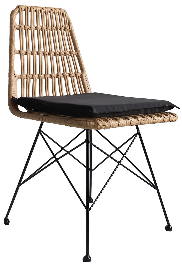 Καρέκλα Κήπου ALFONSE Φυσικό/Μαύρο Μέταλλο/Rattan 47x62x81cm