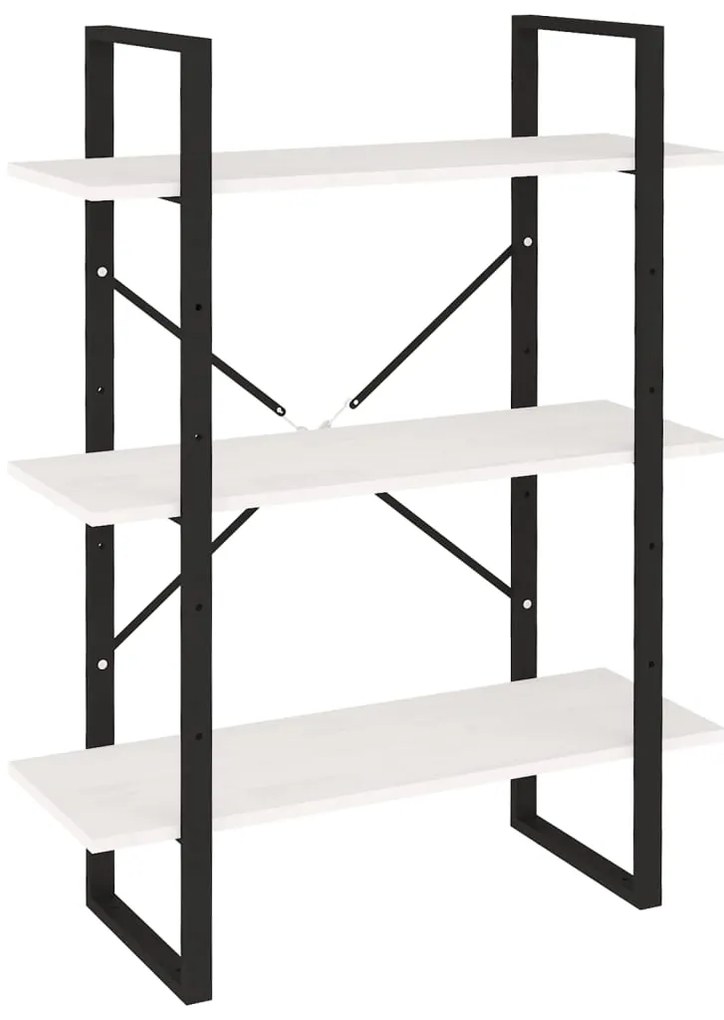 vidaXL Βιβλιοθήκη με 3 Ράφια Λευκή 80x30x105 εκ. από Μασίφ Ξύλο Πεύκου