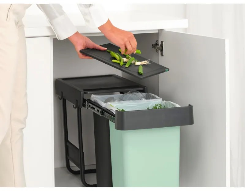 Brabantia Sort&Go κάδος χωριστής συλλογής 1008862, 2x15 l, Εσωτερική τοποθέτηση με τηλεσκοπικό πλαίσιο, Γκρι/πράσινο