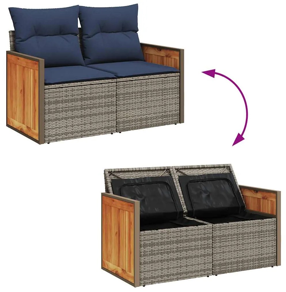 vidaXL Σετ Σαλονιού Κήπου 7 τεμ. Γκρι Συνθετικό Ρατάν Μαξιλάρια Ακακία