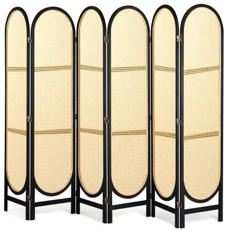 VEVOR 6 Panel Room Divider Hand-Woven Rattan Folding Privacy Screens Brown