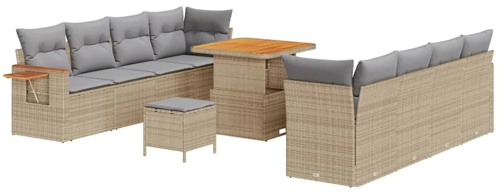 vidaXL Σετ Καναπέ Κήπου με μαξιλάρι 11 pcs Μπεζ Πολυ ράταν