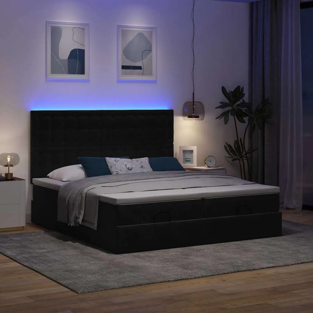 ΟΘΩΜΑΝΙΚΟ ΚΡΕΒΑΤΙ ΜΕ ΣΤΡΩΜΑΤΑ &amp; LEDS ΜΑΥΡΟ 180X200CM VELVET 3314659