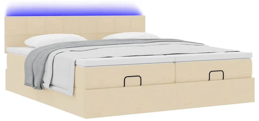 vidaXL Οθωμανικό κρεβάτι με στρώματα & LEDs Κρέμα 180x200cm ύφασμα